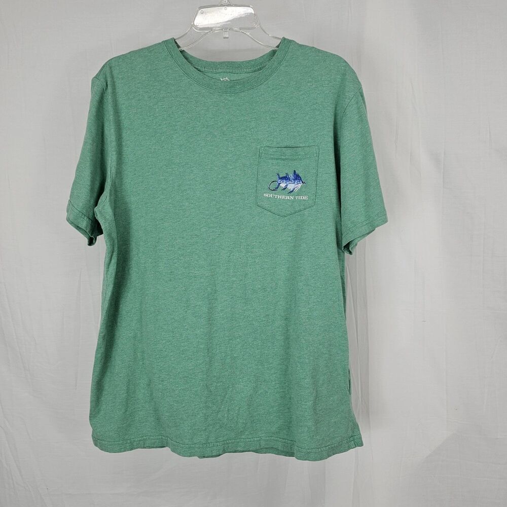 Southern Tide Heathered Green Graphic Pocket Tee Fishing Lure Men's Size Medium